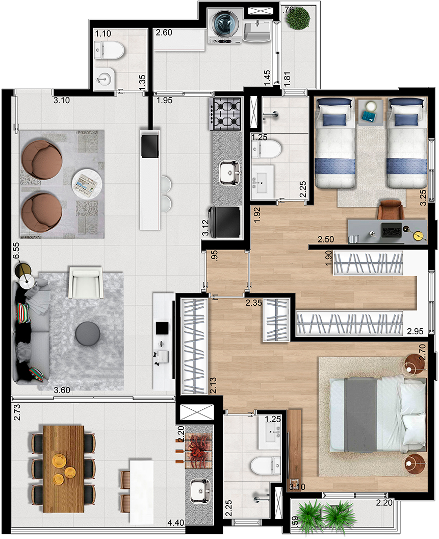 Majestic Residencial | Planta do Apartamento de 98,9m² - 2 suítes e varanda gourmet || Majestic Residencial Guarulhos